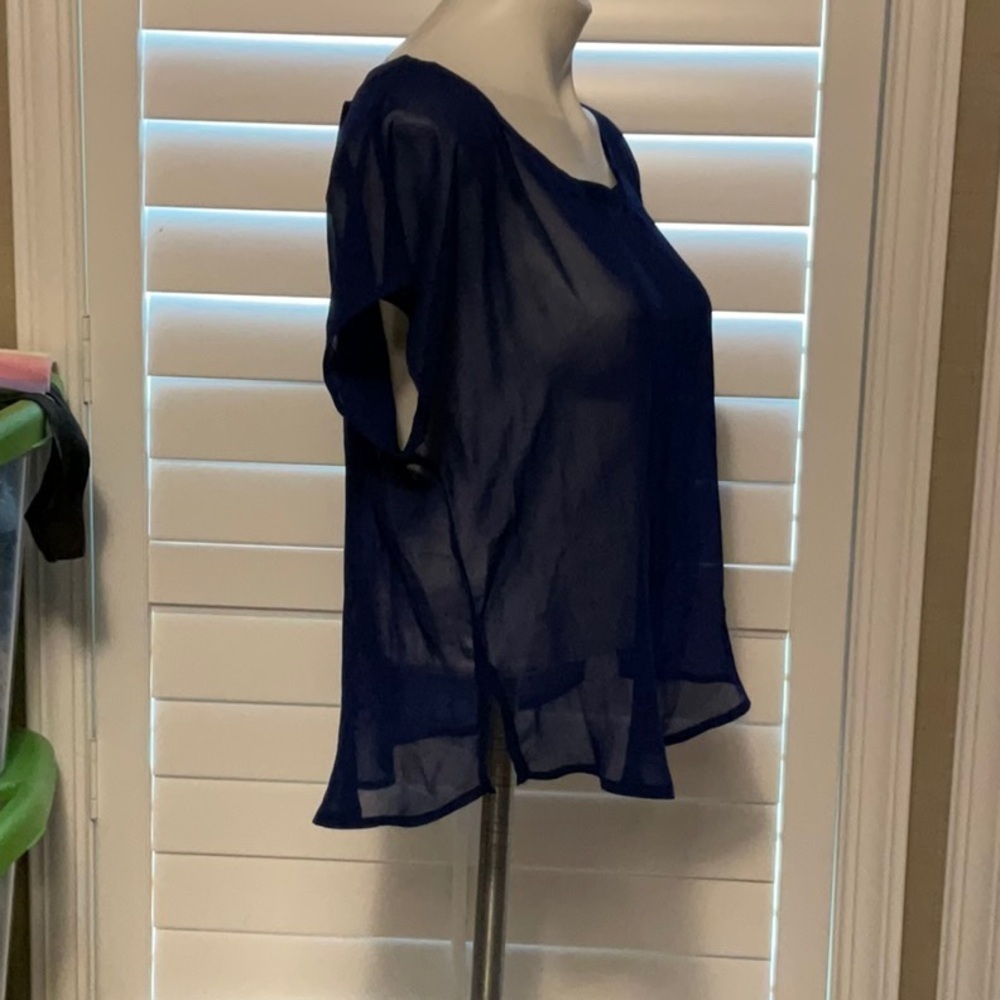 Forever 21 Blue Sheer Flutter Sleeve Blouse - Picture 2 of 9
